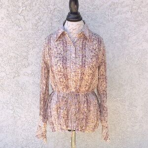 Vintage Lloyd Williams Snakeskin Patterned Blouse Shirt Top Button Down Large